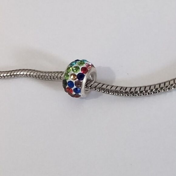 Silver White with Rainbow Rhinestones Charm‎ for Pandora Style Bracelet - Picture 3 of 3